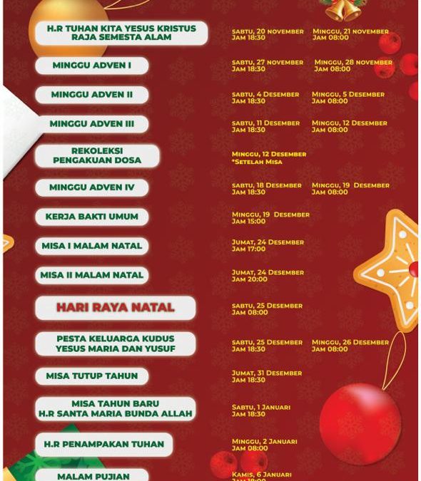 Jadwal Ibadat Masa Advent – Natal 2021 & Tahun Baru 2022