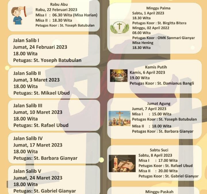 Jadwal Kegiatan Perayaan Pra-Paskah dan Paskah 2023