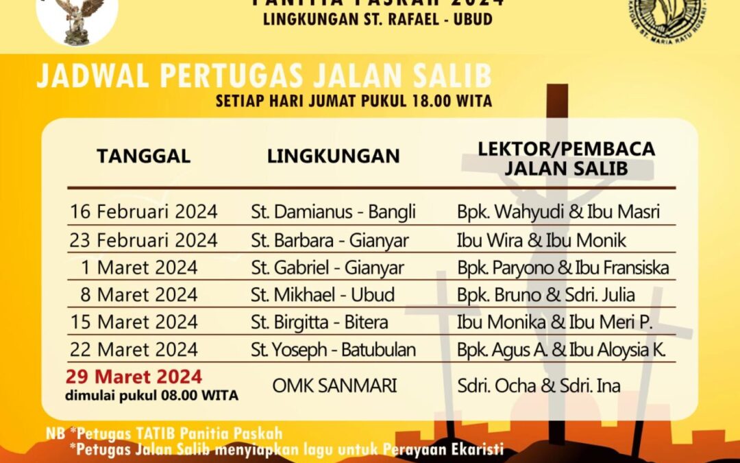 Jadwal kegiatan Masa Prapaskah dan Paskah 2024