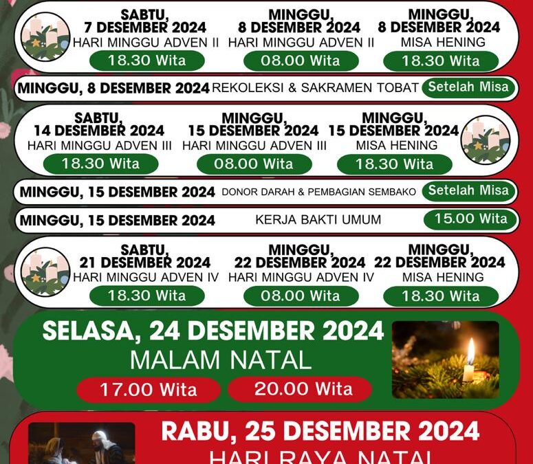 Jadwal Misa HR Natal 2024 dan Tahun Baru 2025